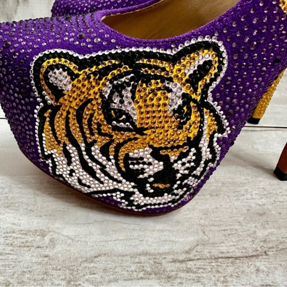 Herstar Women Sz 9 LSU Tigers Crystal Heels Pumps Shoes Purple Gold Glitter Glam